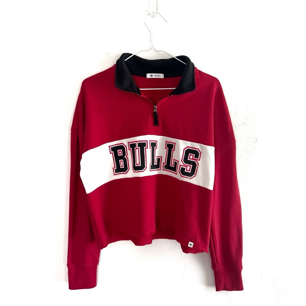 ‘47 Brand Chicago Bulls Remi Quarter-Zip Cropped Sweatshirt Size Medium